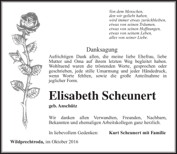 Traueranzeige von Elisabeth Scheunert von Südthüringer Presse