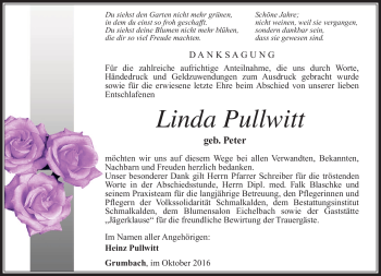 Traueranzeige von Linda Pullwitt von Südthüringer Presse