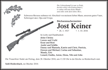 Traueranzeige von Jost Keiner von Südthüringer Presse