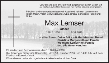 Traueranzeige von Max Lemser von Neue Presse Coburg