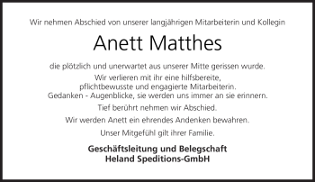 Traueranzeige von Anett Matthes von Neue Presse Coburg