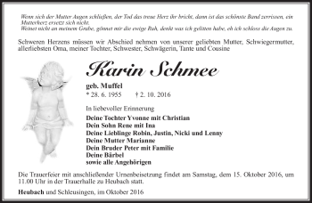 Traueranzeige von Karin Schmee von Südthüringer Presse