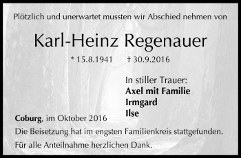 Traueranzeige von Karl-Heinz Regenauer von Neue Presse Coburg
