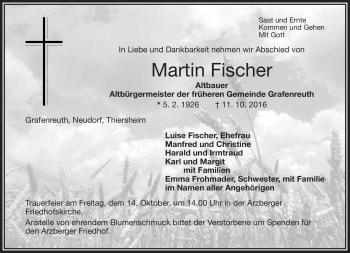 Traueranzeige von Martin Fischer von Frankenpost