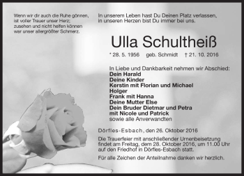 Traueranzeige von Ulla Schultheiß von Neue Presse Coburg