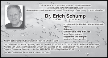 Traueranzeige von Erich Schump von Neue Presse Coburg