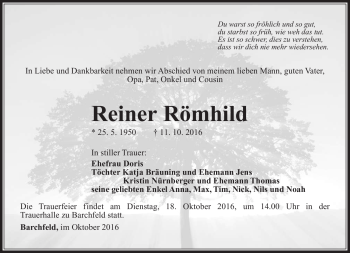 Traueranzeige von Reiner Römhild von Südthüringer Presse