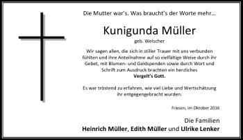 Traueranzeige von Kunigunda Müller von Neue Presse Coburg