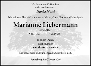 Traueranzeige von Marianne Liebermann von Südthüringer Presse