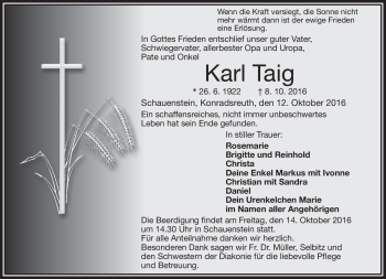 Traueranzeige von Karl Taig von Frankenpost