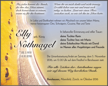 Traueranzeige von Elly Nothnahgel von Südthüringer Presse