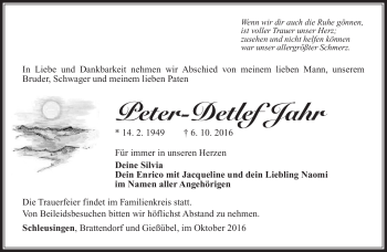Traueranzeige von Peter-Detlef Jahr von Südthüringer Presse
