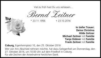 Traueranzeige von Bernd Zeitner von Neue Presse Coburg