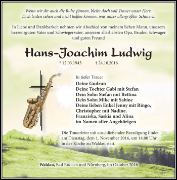 Traueranzeige von Hans-Joachim Ludwig von Südthüringer Presse
