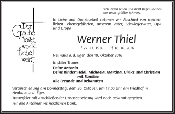 Traueranzeige von Werner Thiel von Frankenpost