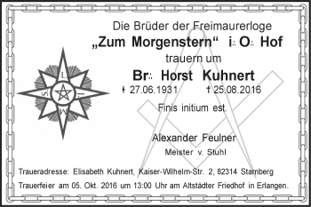Traueranzeige von Horst Kuhnert von Frankenpost