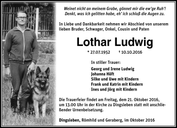 Traueranzeige von Lothar Ludwig von Südthüringer Presse