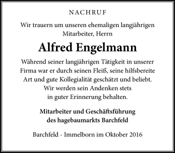 Traueranzeige von Alfred Engelmann von Südthüringer Presse