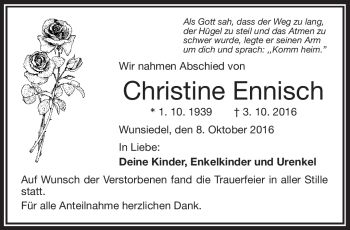 Traueranzeige von Christine Ennisch von Frankenpost