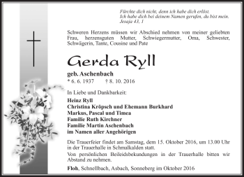 Traueranzeige von Gerda Ryll von Südthüringer Presse