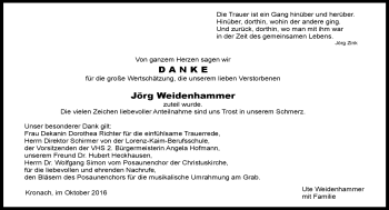 Traueranzeige von Jörg Weidenhammer von Neue Presse Coburg