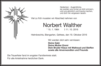 Traueranzeige von Norbert Walther von Frankenpost