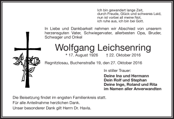 Traueranzeige von Wolfgang Leichsenring von Frankenpost