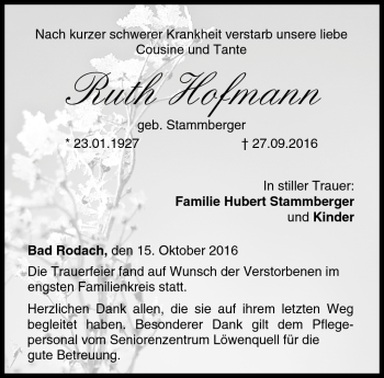 Traueranzeige von Ruth Hofmann von Neue Presse Coburg