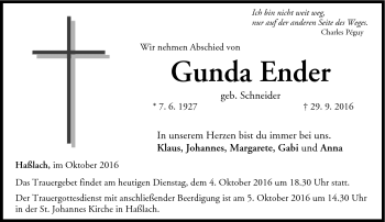 Traueranzeige von Ender Gunda von Neue Presse Coburg