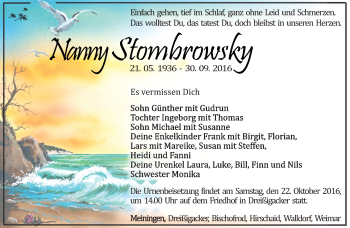 Traueranzeige von Nanni Stombrowski von Südthüringer Presse
