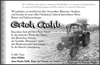Traueranzeige von Erich Gehb von Südthüringer Presse