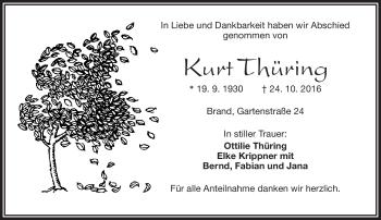 Traueranzeige von Kurt Thüring von Frankenpost