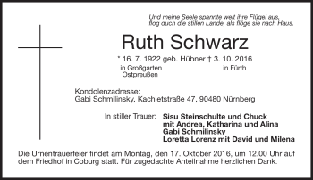 Traueranzeige von Ruth Schwarz von Neue Presse Coburg