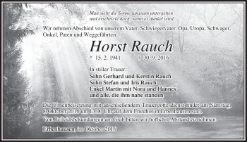 Traueranzeige von Horst Rauch von Südthüringer Presse