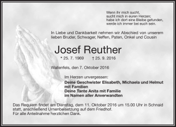 Traueranzeige von Josef Rether von Frankenpost