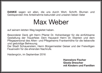 Traueranzeige von Max Weber von Frankenpost