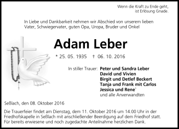 Traueranzeige von Adam Leber von Neue Presse Coburg