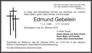 Traueranzeige von Edmund Gebelein von Frankenpost
