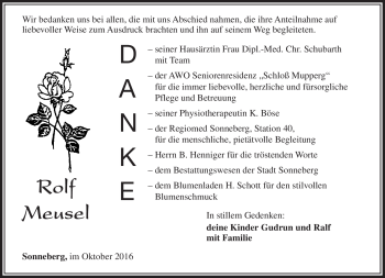 Traueranzeige von Rolf Meusel von Südthüringer Presse