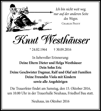 Traueranzeige von Knuth Westhäuser von Südthüringer Presse