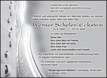 Traueranzeige von Werner Scheler-Eckstein von Südthüringer Presse