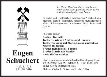 Traueranzeige von Eugen Schuchert von Südthüringer Presse