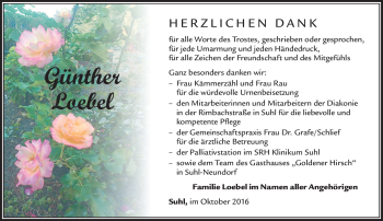 Traueranzeige von Günther Loebel von Südthüringer Presse