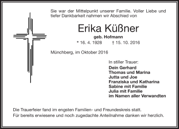 Traueranzeige von Erika Küßner von Frankenpost