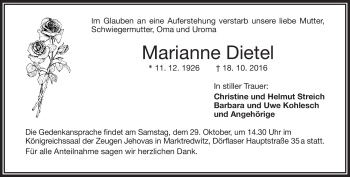 Traueranzeige von Marianne Dietel von Frankenpost
