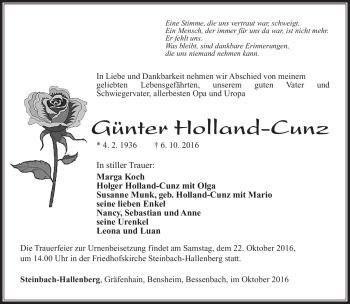 Traueranzeige von Günter Holland-Cunz von Südthüringer Presse