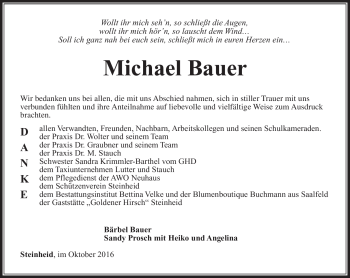 Traueranzeige von Michael Bauer von Südthüringer Presse