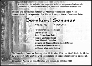 Traueranzeige von Bernhard Sommer von Südthüringer Presse