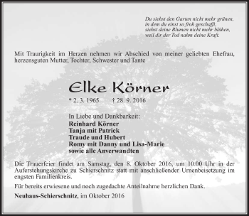 Traueranzeige von Elke Körner von Südthüringer Presse