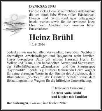 Traueranzeige von Heinz Brühl von Südthüringer Presse